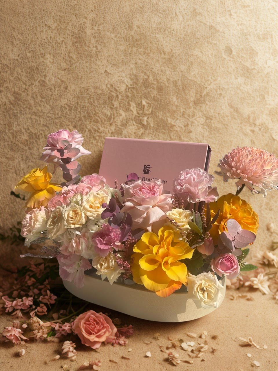 basket flowers and chocolate dates